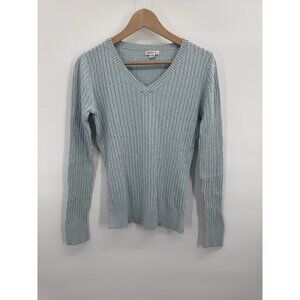Merona Womens Medium Sweater Pale Blue Cable Knit V-neck Y2K Retro Coquette Prep